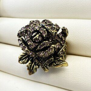Heidi Daus Ring Floral Pink Flower "Rose Elegance" size 6 Signed Rhinestone